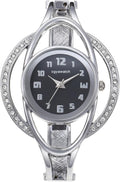 Bracelet Watches for Women: Stainless Steel Chunky Cuff Wrisrwatch - Analog Quartz Arabic Numerals Dial with Zircon