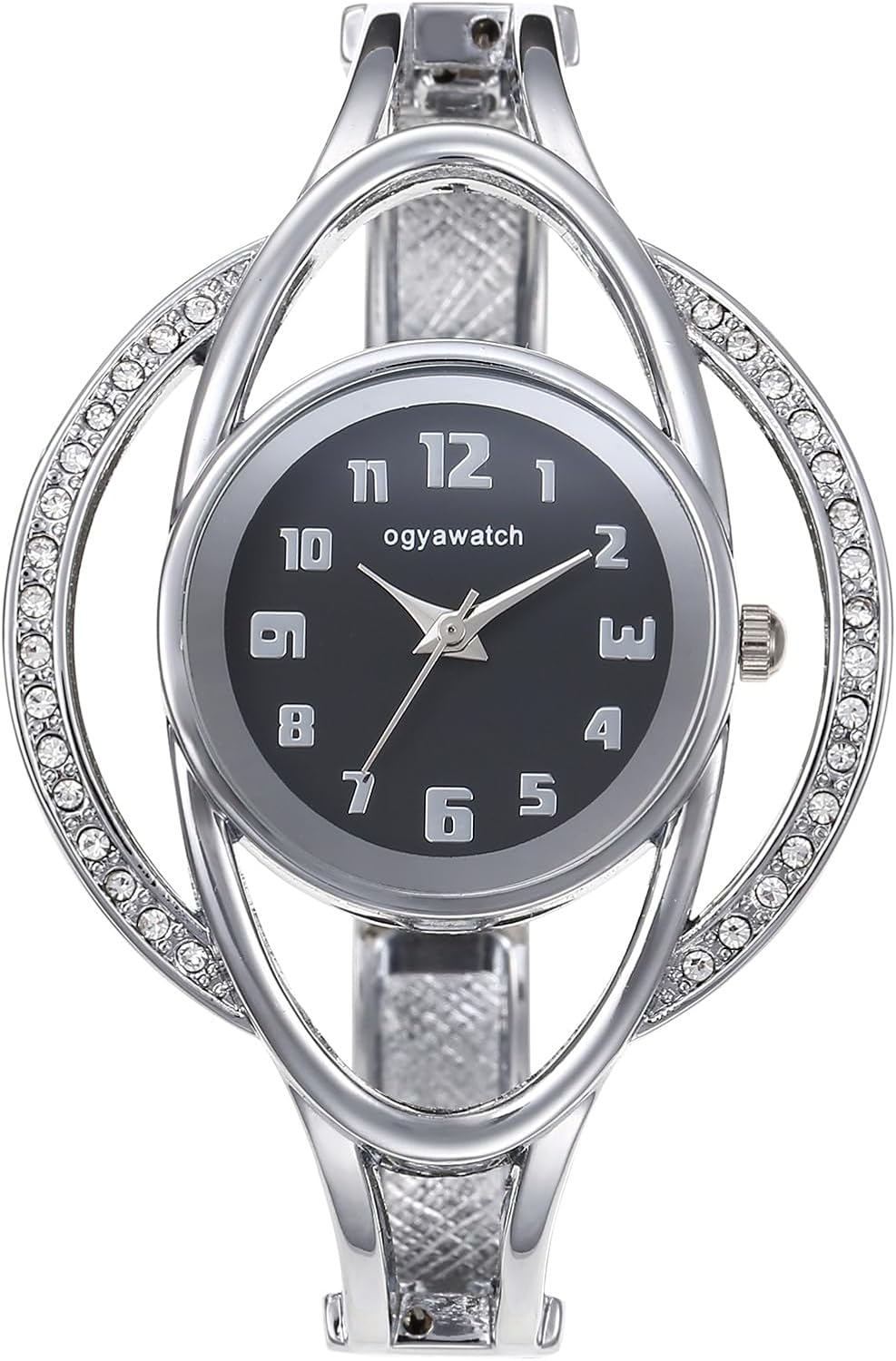 Bracelet Watches for Women: Stainless Steel Chunky Cuff Wrisrwatch - Analog Quartz Arabic Numerals Dial with Zircon