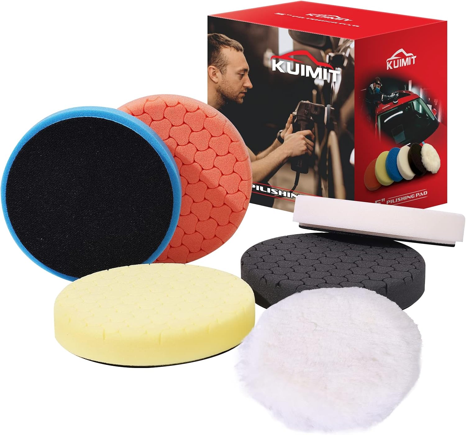 5" Buffing Polishing Pads, 6Pcs 5.6inch 125mm for 5 Inch Backing Plate, Compound Buffing Sponge Pads and Woolen Pads