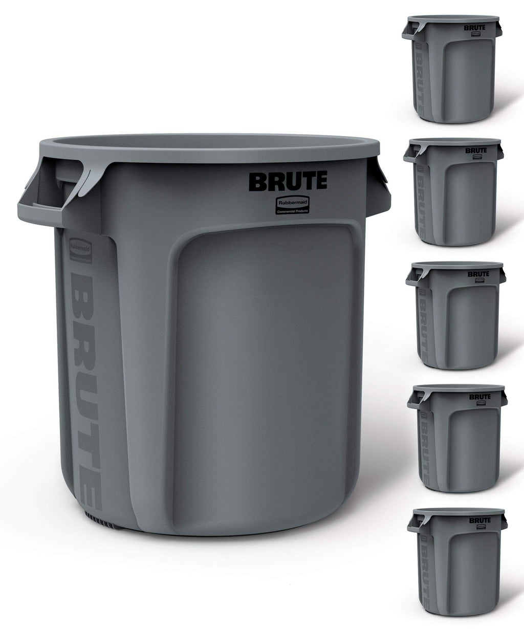 BRUTE Trash Can, Gray, 10-Gal, Pack of 6