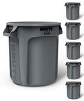BRUTE Trash Can, Gray, 10-Gal, Pack of 6