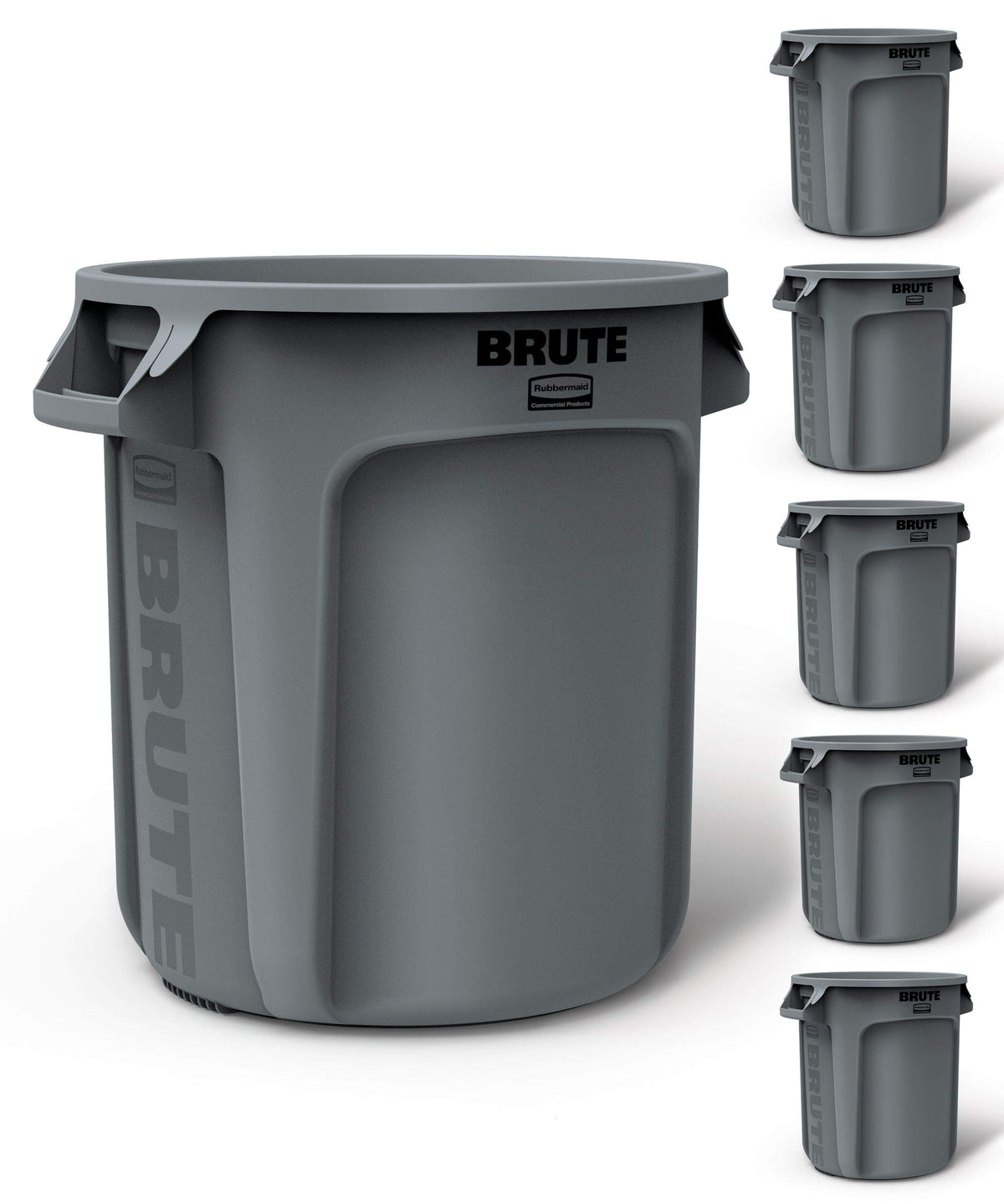 BRUTE Trash Can, Gray, 10-Gal, Pack of 6