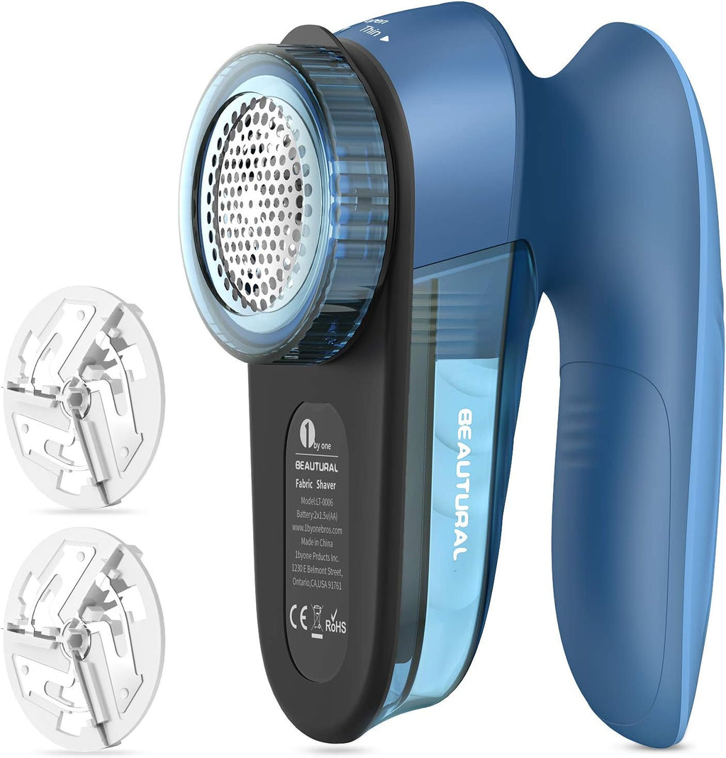 Fabric Shaver and Lint Remover, Portable Sweater Defuzzer | Battery Operated, 2 Speeds, 2 Replaceable Stainless Steel