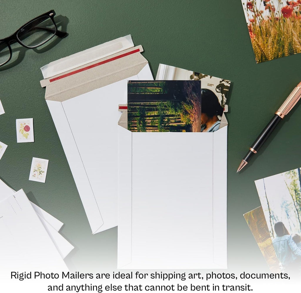Rigid Mailers, 11 x 13.5 Inch, 100 Pack, Kraft White Cardboard Shipping Envelopes for Photo & Document, Self Seal