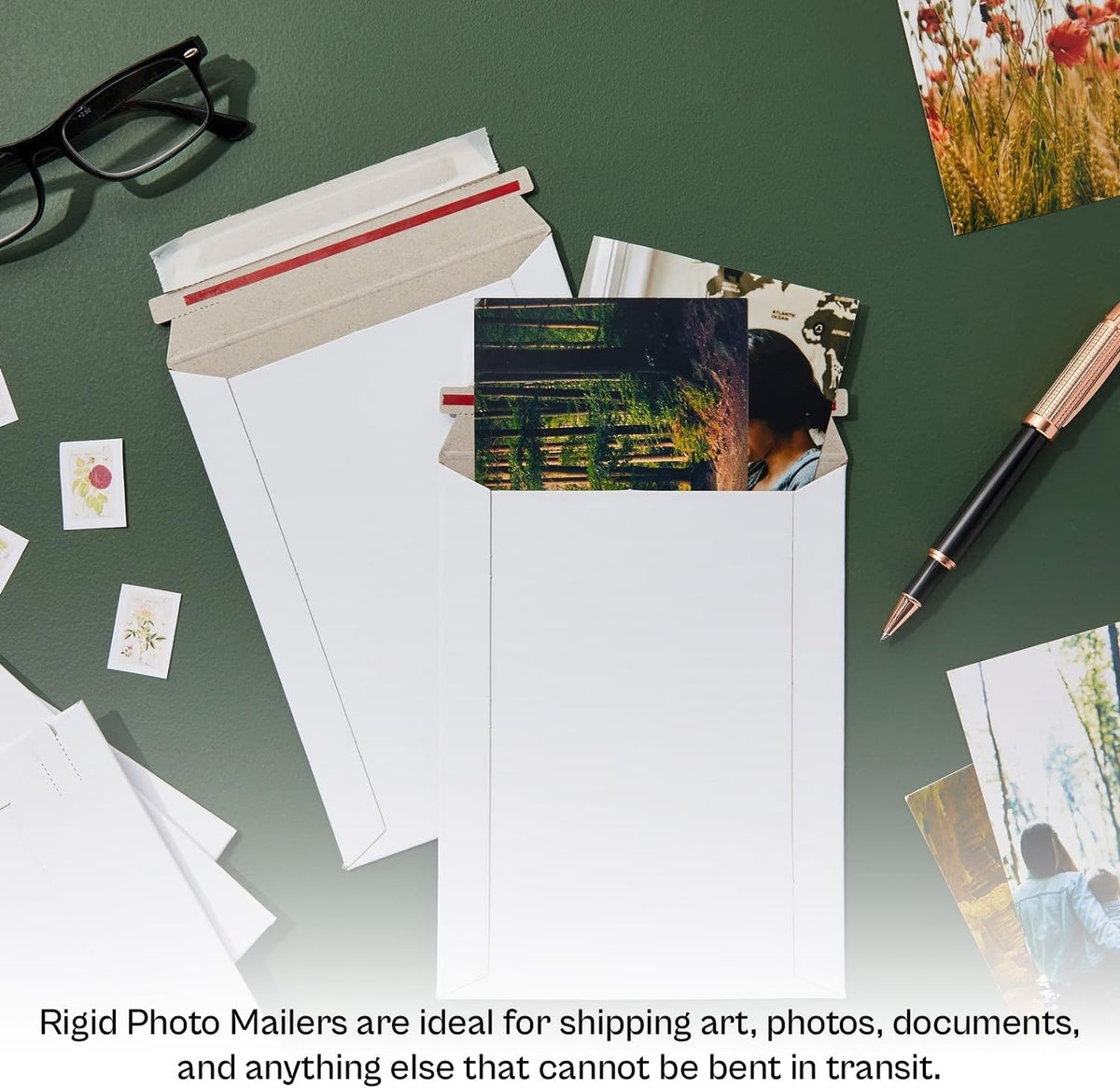 Rigid Mailers, 11 x 13.5 Inch, 100 Pack, Kraft White Cardboard Shipping Envelopes for Photo & Document, Self Seal