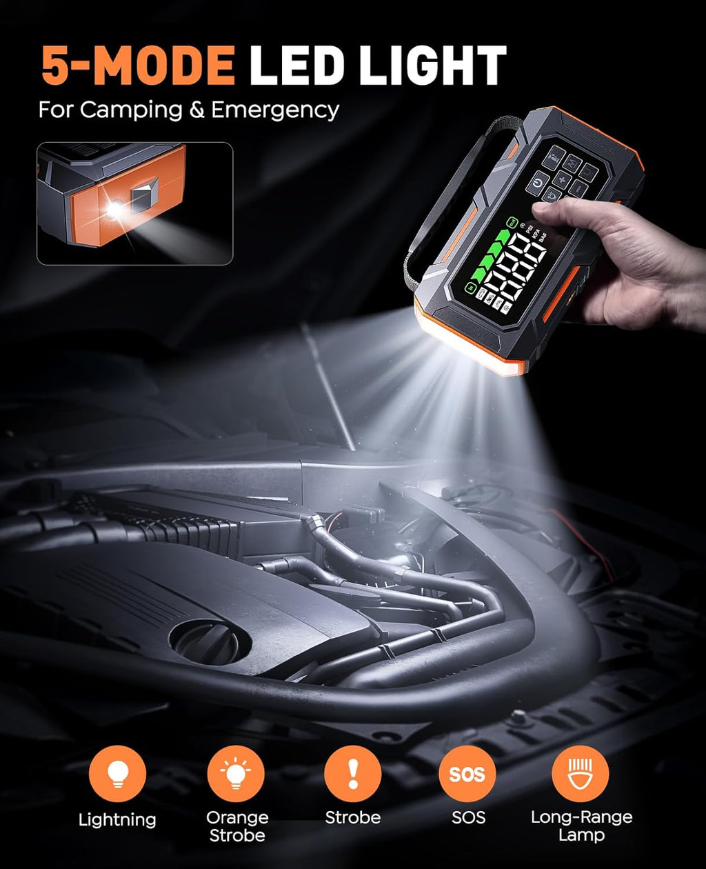 16-in-1 8000A Car Battery Jump Starter with Air Compressor 160PSI, Jump Starter Jump Box (All Gas 12L Diesel) with