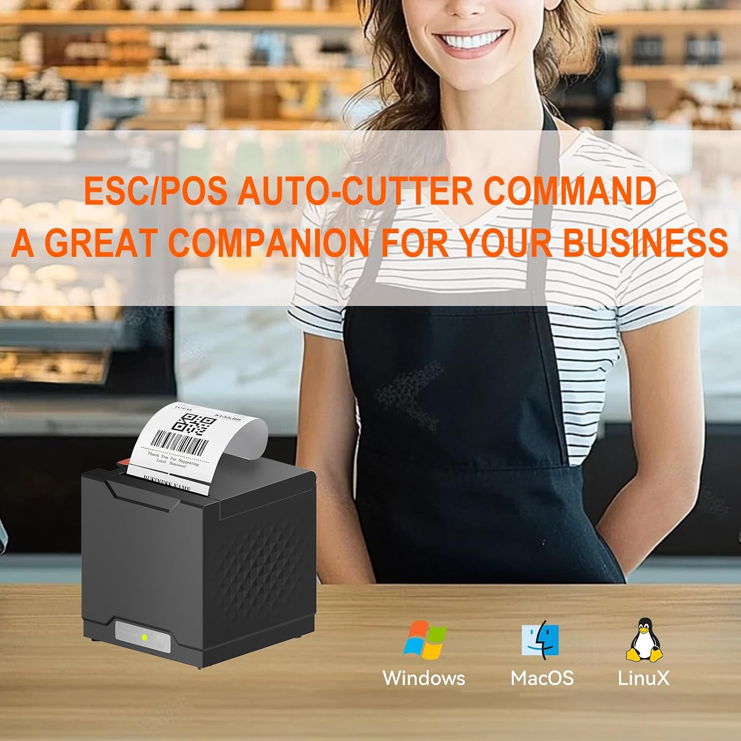 Thermal Receipt Printer, Restaurant Kitchen Printer, 80mm POS Printer with Auto Cutter, USB/Ethernet Interface, for
