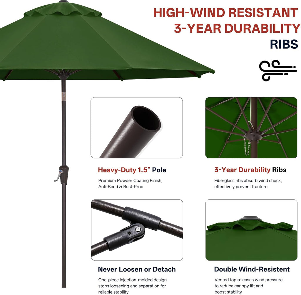 10FT Patio Umbrella Outdoor 8 Ribs Table Umbrella(Forest Green)