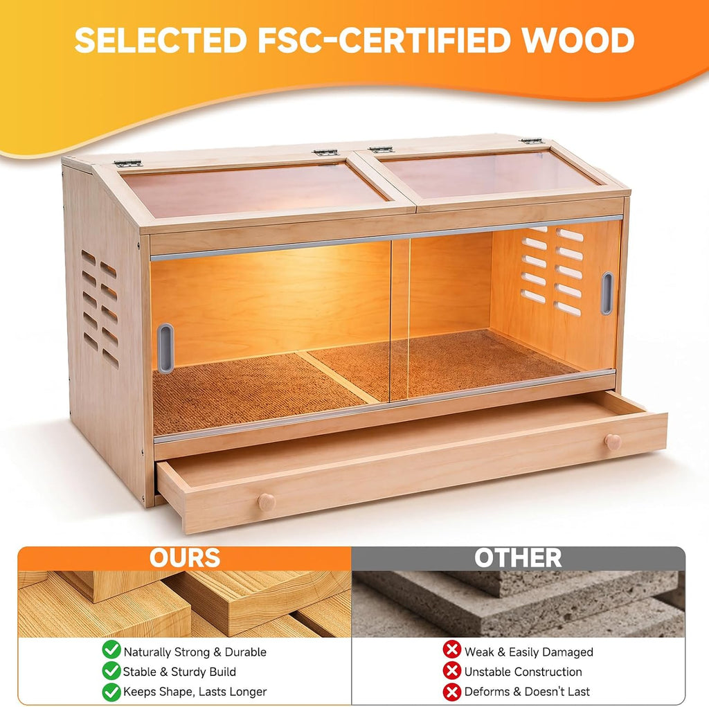 Chicken Brooder Box for Chicks with Adjustable Heating Lamps, Large Wooden Indoor Chick Brooder with Pull-Out Tray