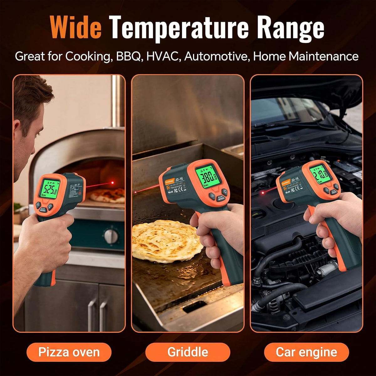 Infrared Thermometer Laser Temperature Gun, Adjustable Emissivity