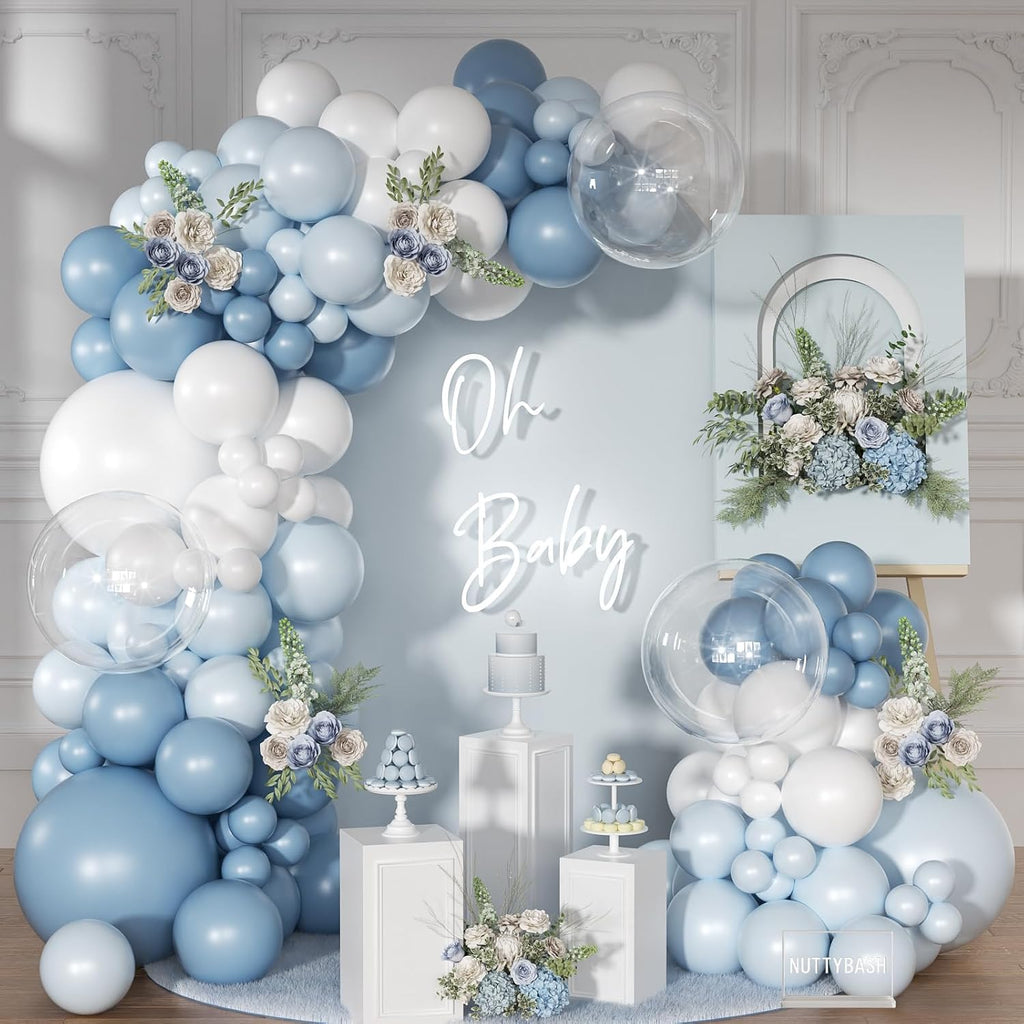 Dusty Blue Balloon Arch Kit 126 Pcs Light Blue and White Balloon Arch Garland Kit Include Macaron Balloons for