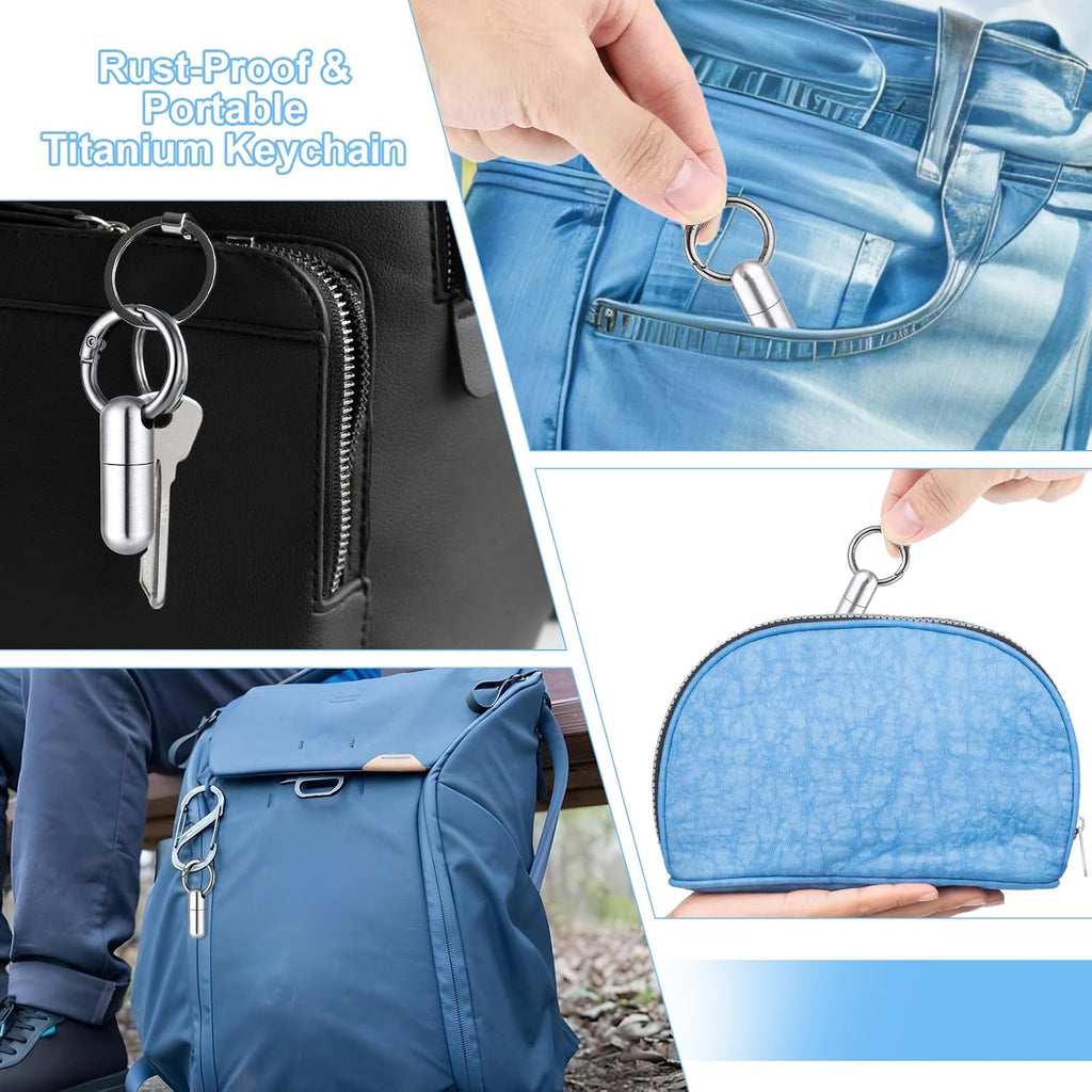 Small Pill Case Keychain Portable Waterproof Titanium Pocket Pill Organizer Tiny Pill Holder Bottle Carabiner Clip