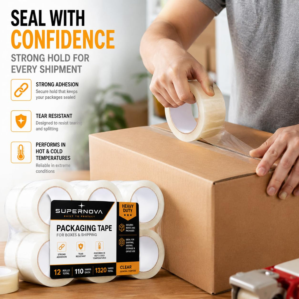 Heavy Duty Clear Packing Tape, 12 Pack, 110 Yards Per Roll