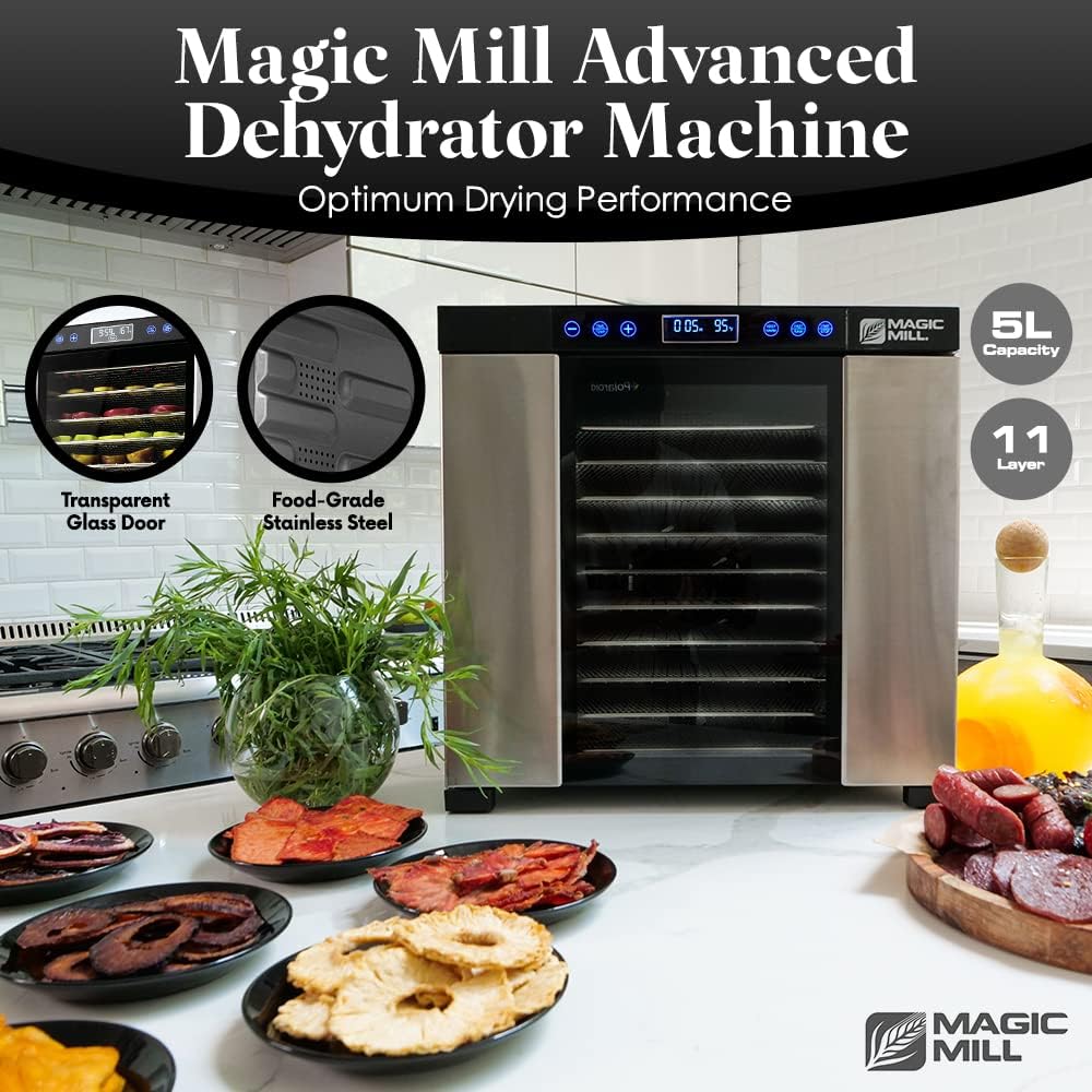 Food Dehydrator Machine | 11 Stainless Steel Trays | Adjustable Timer and Temperature Control | Jerky, Herb, Meat