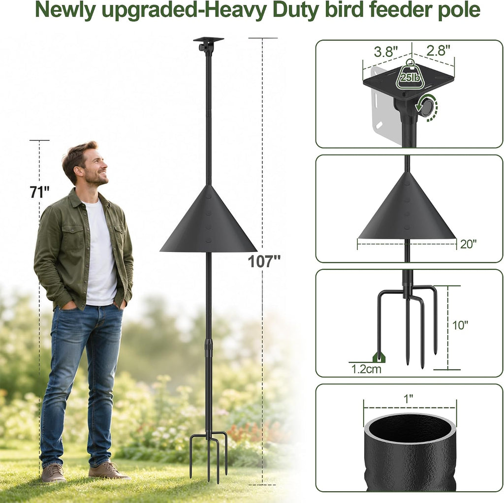 Bird Feeder Pole Squirrel Proof – Heavy Duty 107" Outdoor Stand
