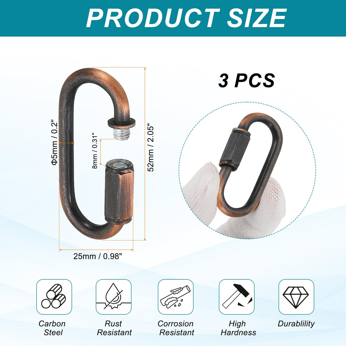 MECCANIXITY Chain Connectors 5mm Thick Red Bronze 3Pack