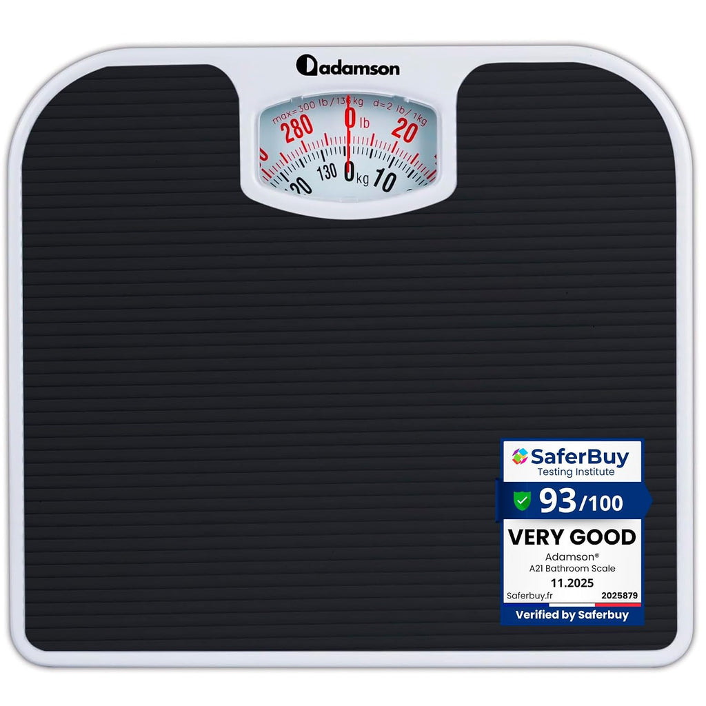 A21 Analog Scales for Body Weight - Up to 300 LB - New - Anti-Skid Rubber Surface + Large Numbers - Analog Bathroom