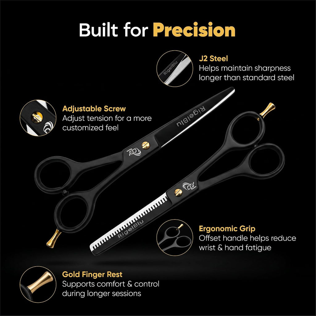 Professional Hair Thinning Shears & Hair Cutting Scissors Set - Barber Scissors for Men & Women - J2 Stainless Steel