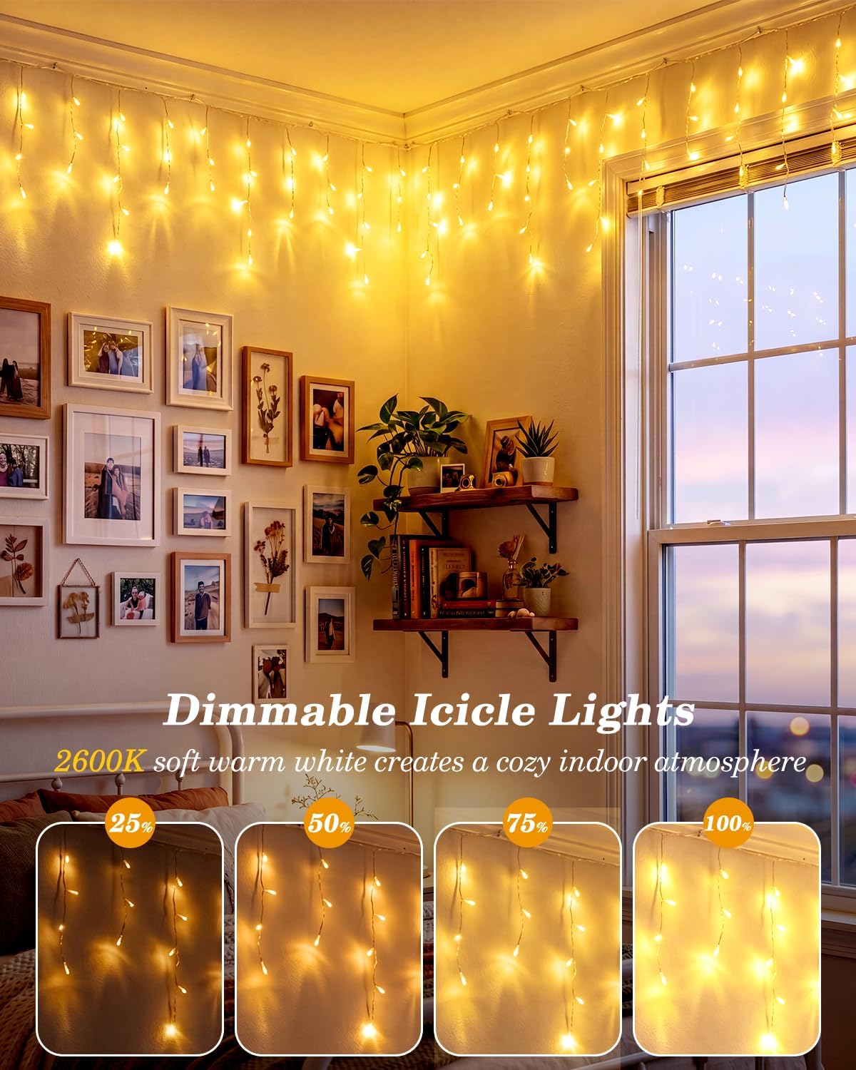 35 Colors Changing Icicle Lights for Outdoor Connectable, 26FT | Halloween Icicle Lights Outside with Remote Plug in