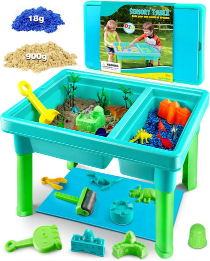 Sandbox Kit Sand Table : Sand Playset Bin with Lid Toys Toddler Dinosaur/Ocean Molds Sets Enhance Creativity &