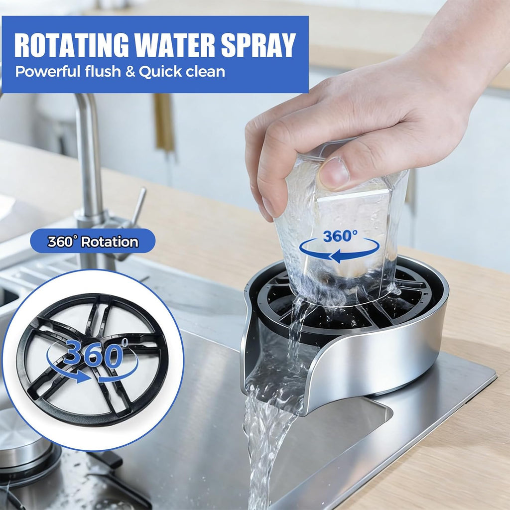 Glass Rinser for Kitchen Sink, 360 Degree Rotating Glass Rinser