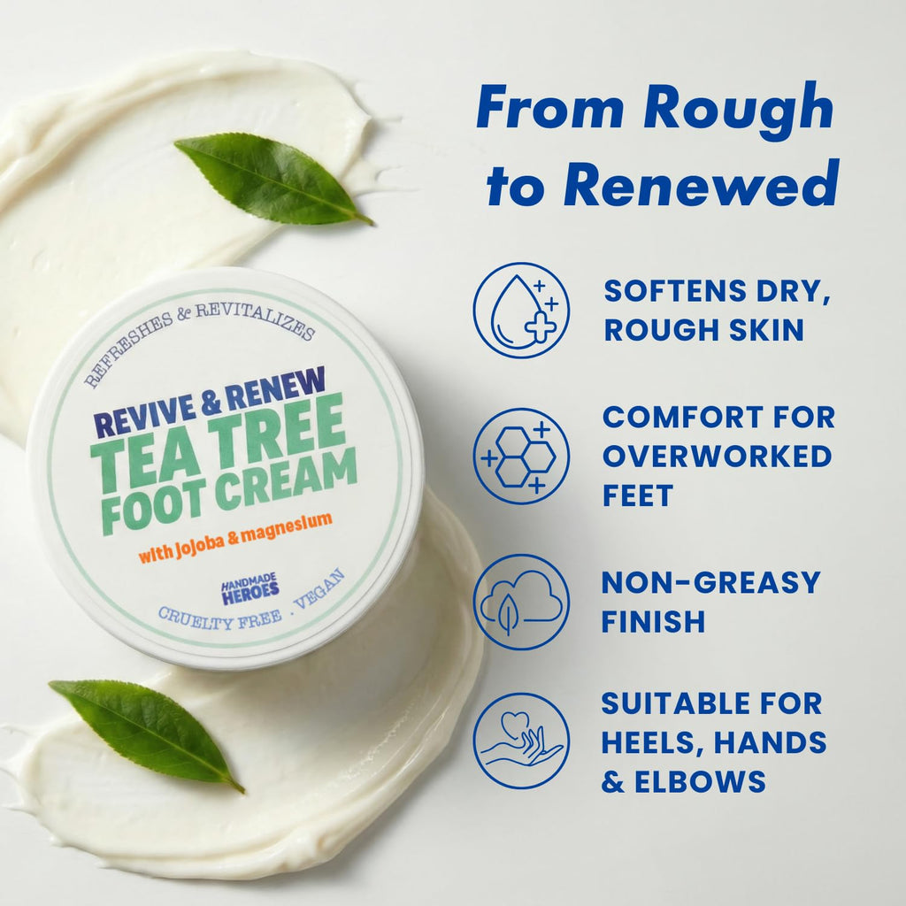 Tea Tree Foot Cream for Dry Feet with Magnesium, 1.7 oz | Intensive Moisturizing Foot Repair, Relief for Tired Feet