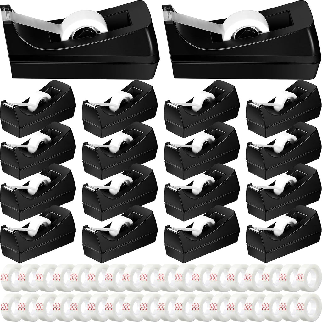 18 Pack Tape Dispenser, 20 Refills Weighted Non Skid,Black