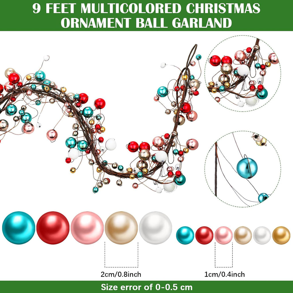 9 ft Colorful Christmas Ball Garland Ball Ornaments Hanging Baubles Ornament for Xmas Christmas Tree Fireplace Wreath