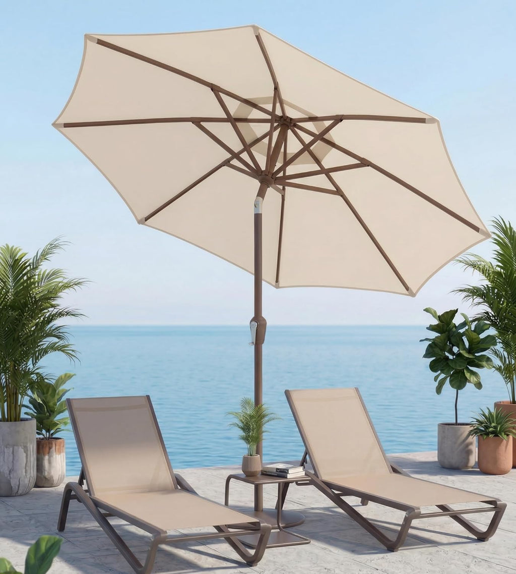10FT Patio Umbrella, Outdoor Umbrella with Push Button Tilt and Crank, 8 Sturdy Ribs, UV Protection & Waterproof