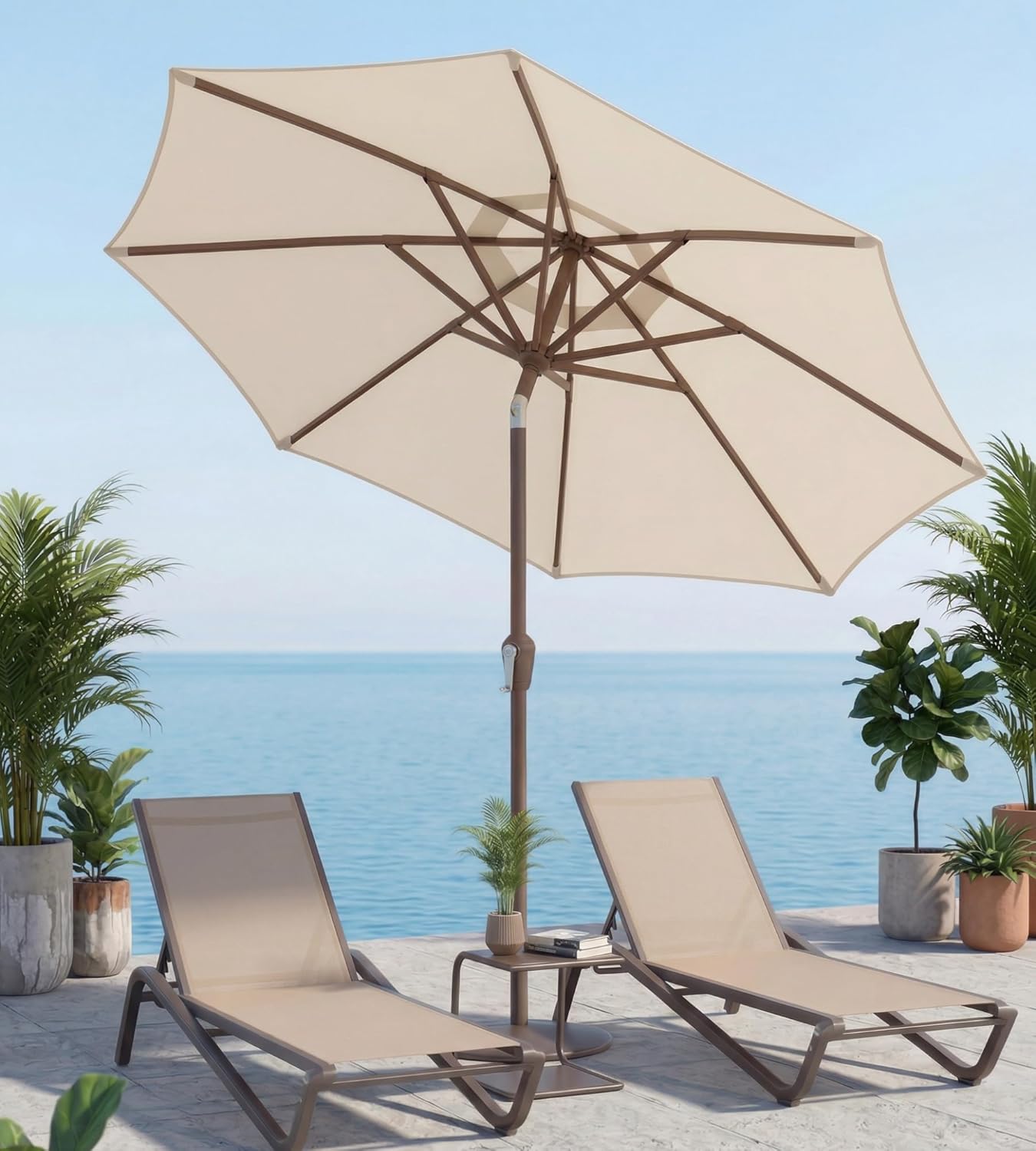 10FT Patio Umbrella, Outdoor Umbrella with Push Button Tilt and Crank, 8 Sturdy Ribs, UV Protection & Waterproof