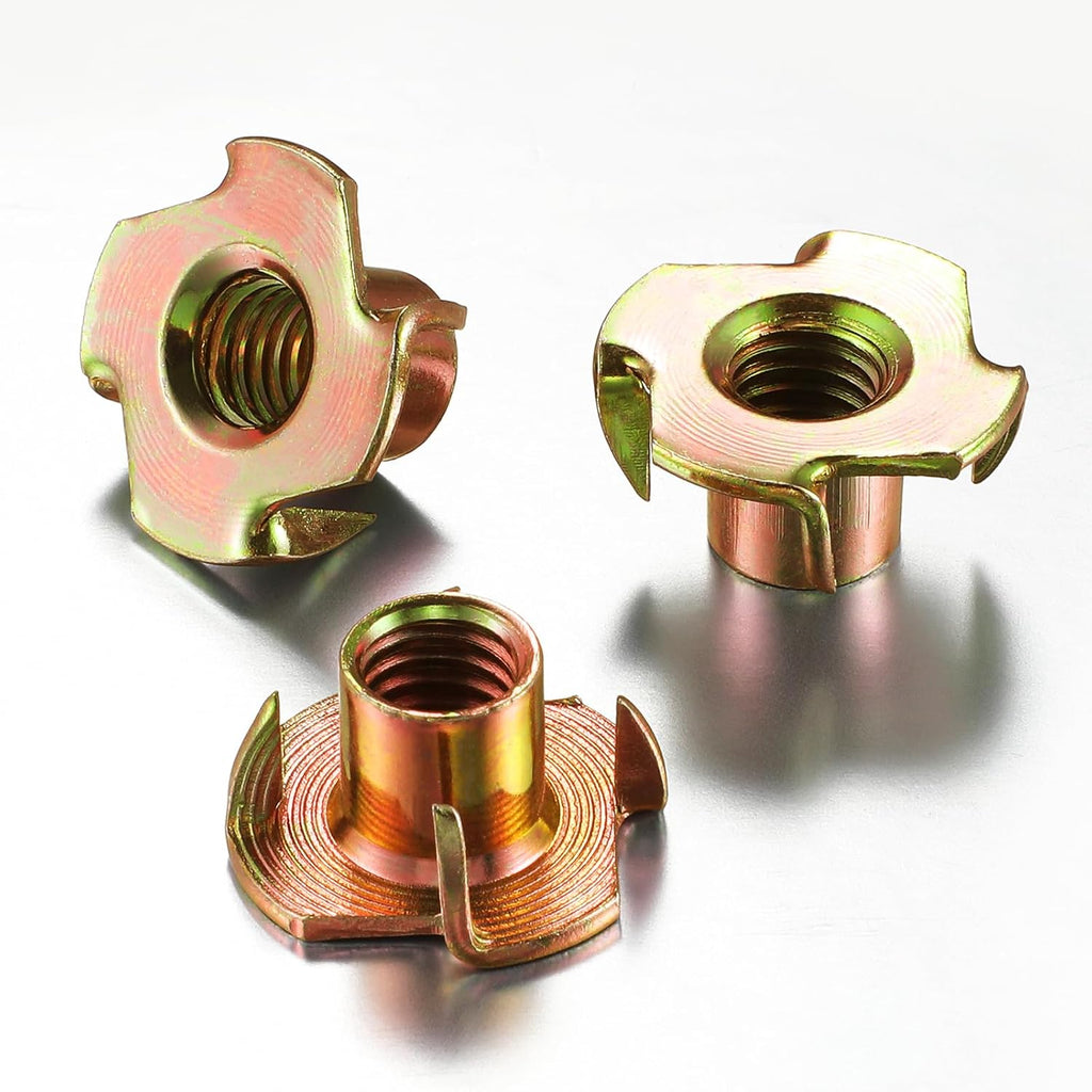 Wensilon 100pcs 1/4-20 T-nut Yellow Four-jaw - for Home, Hotel Outdoor Threaded Insertion