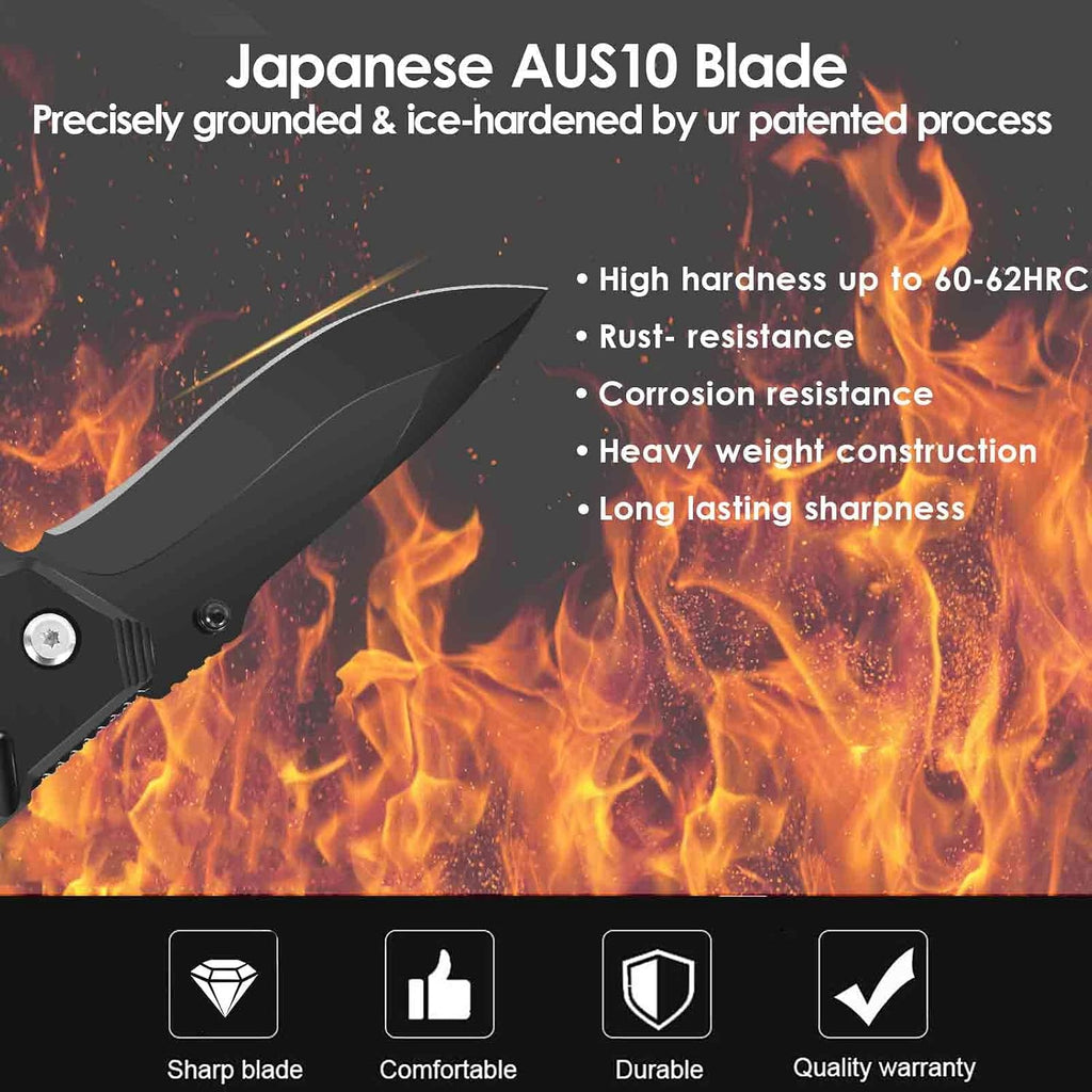 Pocket Knife, Folding Knives Blade 3.3in, Foldable Survival Small Knife with Clip, Liner Lock & Glass Breaker