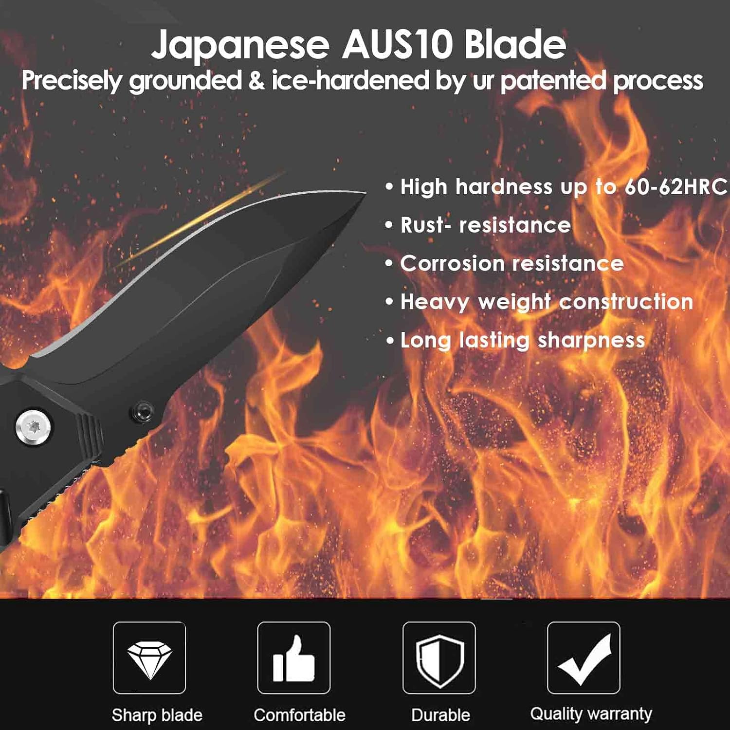 Pocket Knife, Folding Knives Blade 3.3in, Foldable Survival Small Knife with Clip, Liner Lock & Glass Breaker