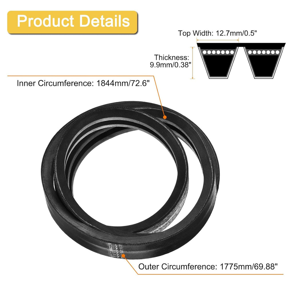 uxcell 2/B70 Classic Wrapped 2 Banded 73" Outer Circ B Profile V-Belt