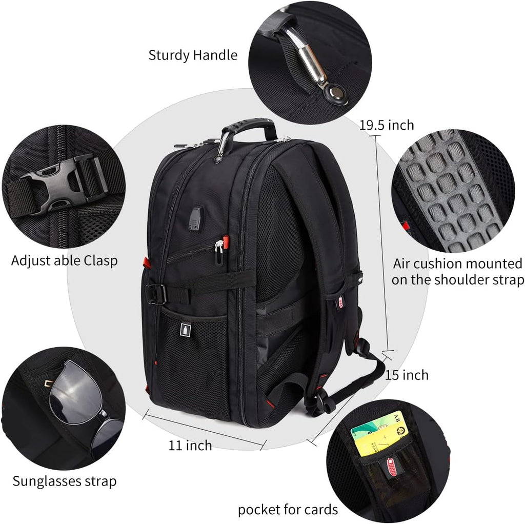Extra Large 50L Travel Laptop Backpack with combination lock, College Backpack Airline Approved Business Work Bag Fit