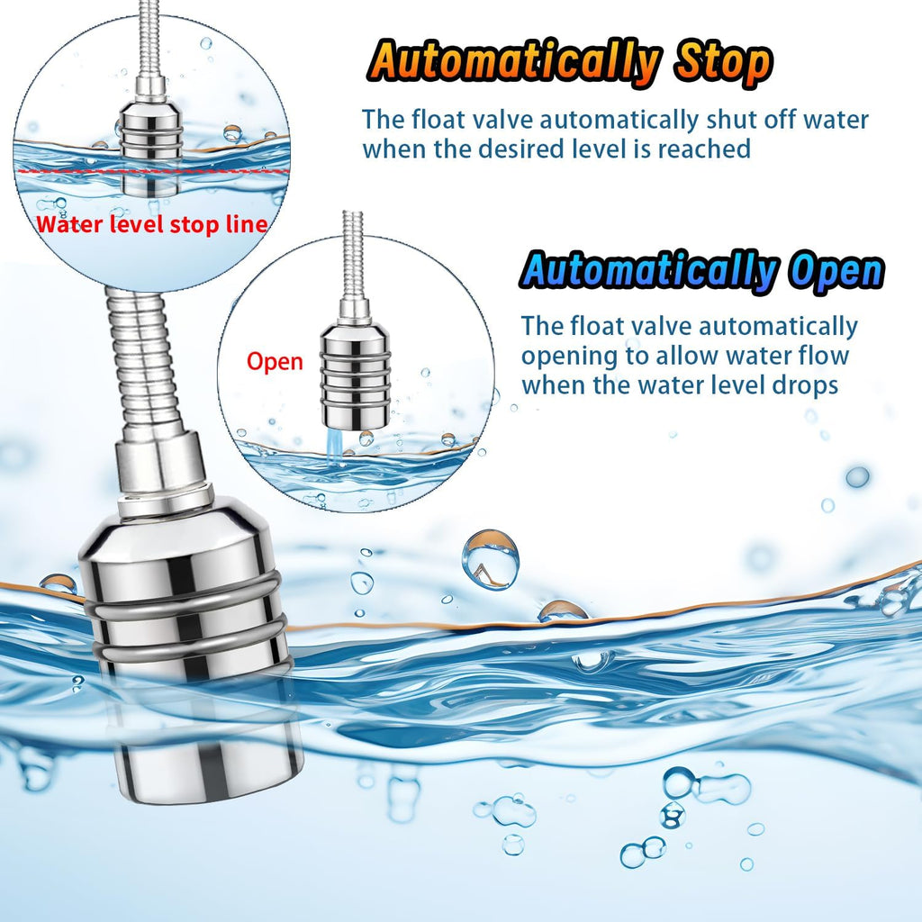 Leak-Proof NPT 1/2" Water Float Valve,1/2" to 3/4" 304 Stainless Steel Fully Automatic Water Level Control Float