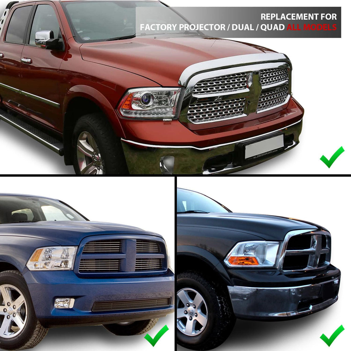 for 2009-2018 Dodge Ram 1500 2500 3500 BOTH Models Switchback LED Polished Black Replacement Projector Headlight