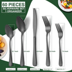 60-Piece Black Silverware Set with Organizer, AIVIKI Stainless Steel Flatware for 12, Cutlery Utensil Set for Home