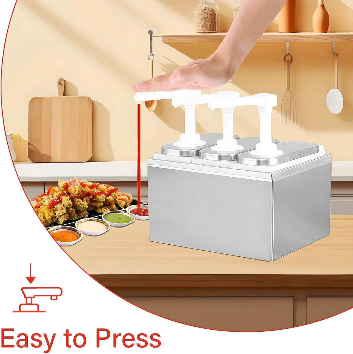 6L Stainless Steel Sauce Dispenser Pump with 3 Jars