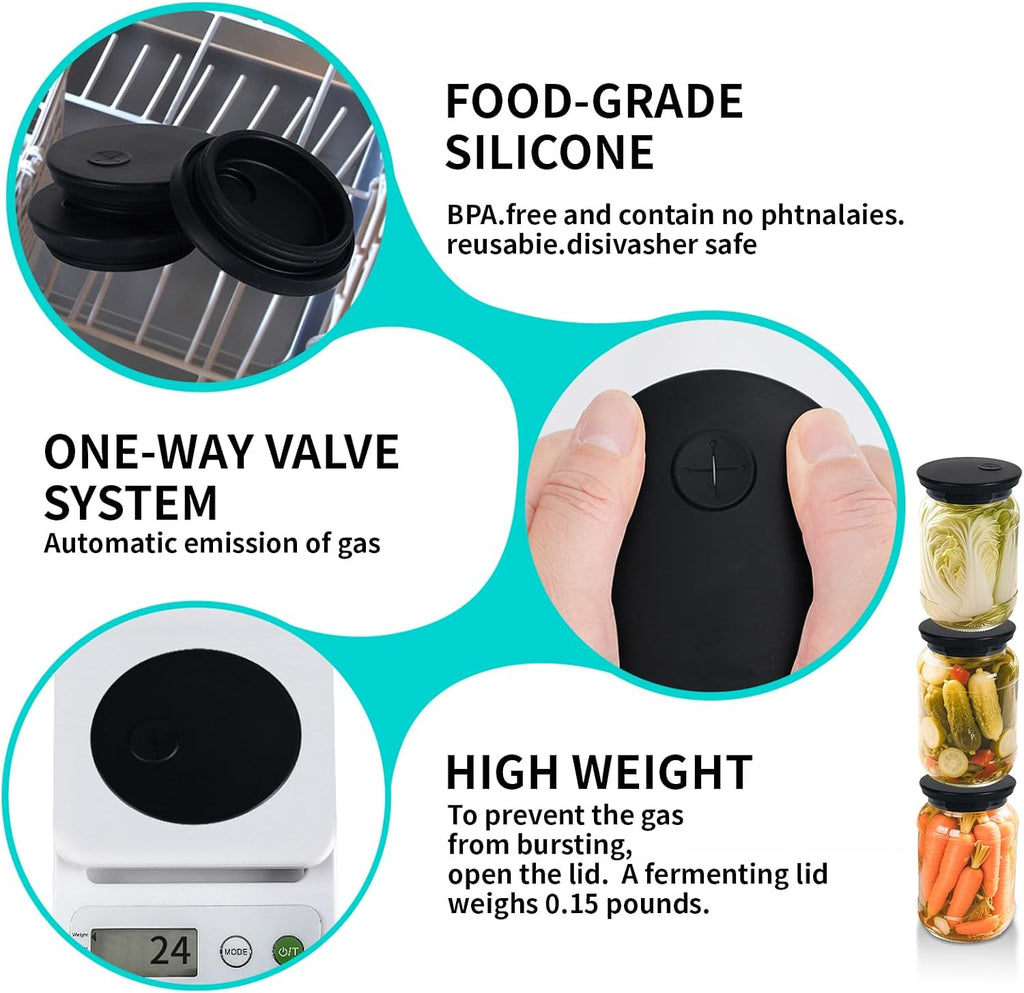 Silicone Fermenting Lids Waterless Airlock Fermentation Tops Wide Mouth Fermenter Caps for Pickles, Kimchi and