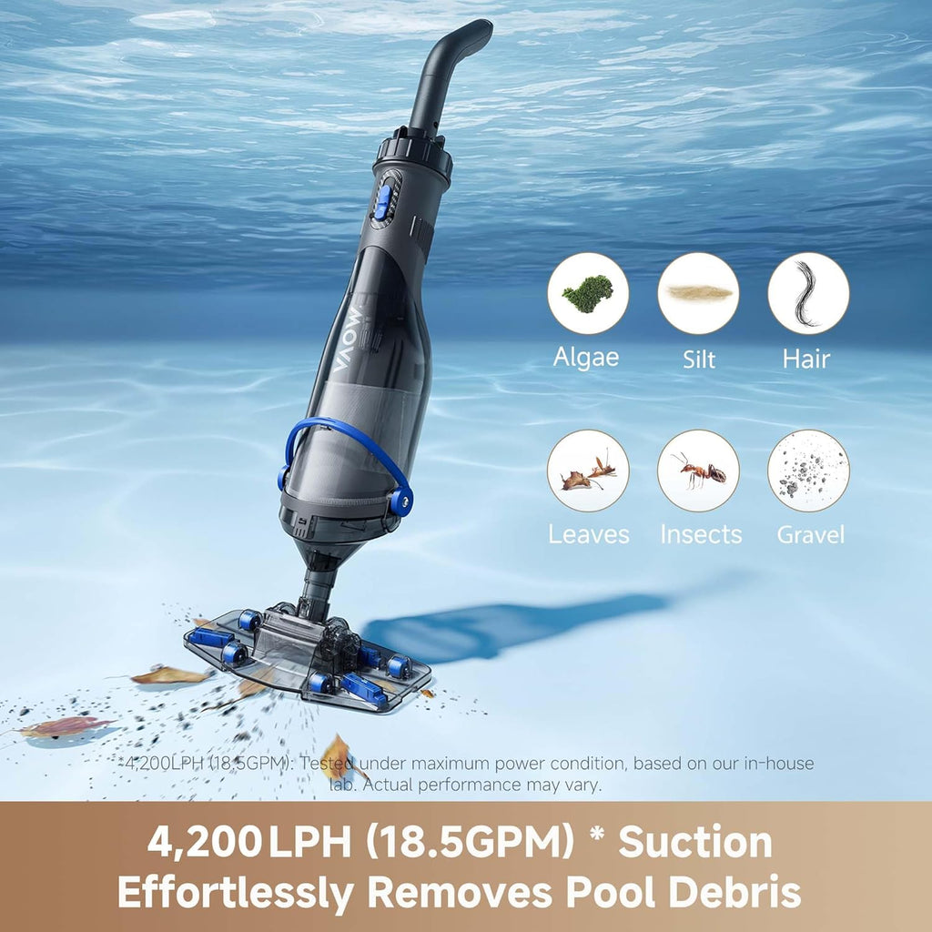 Handler V10 Cordless Pool Vacuum, 18.5 GPM Suction, Transparent Suction Head & 5.9ft Telescopic Pole and Skimmer Net
