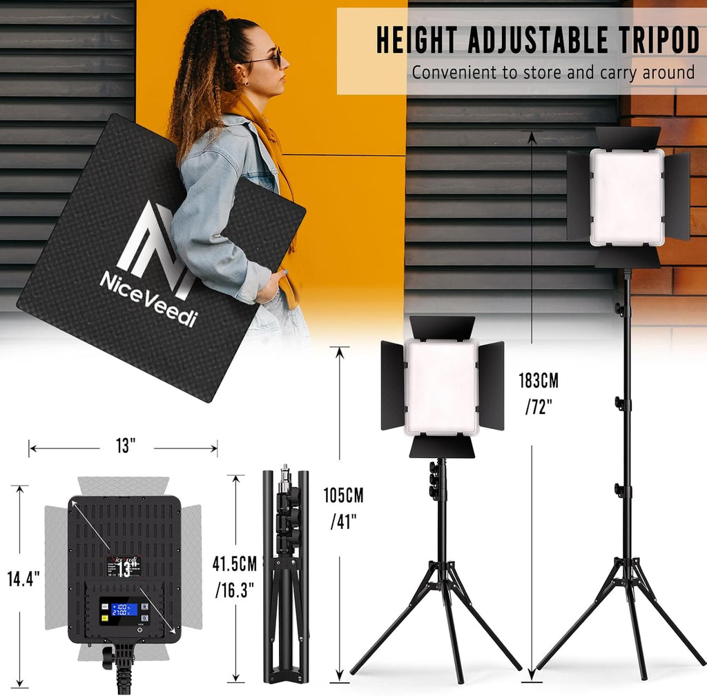 2-Pack Photography Lighting Kit, 36W Bi-Color Studio Lights 2700-6500K CRI 95+, Dimmable LED Video Light Kit with