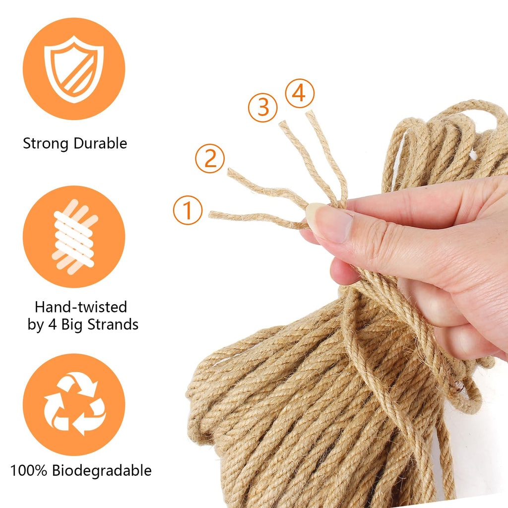 Sisal Rope 1/4 Inch X 600 FT, Natural Hemp Rope Twine, Twisted 4 Strand Multipurpose for Cat Scratcher, Docks, DIY