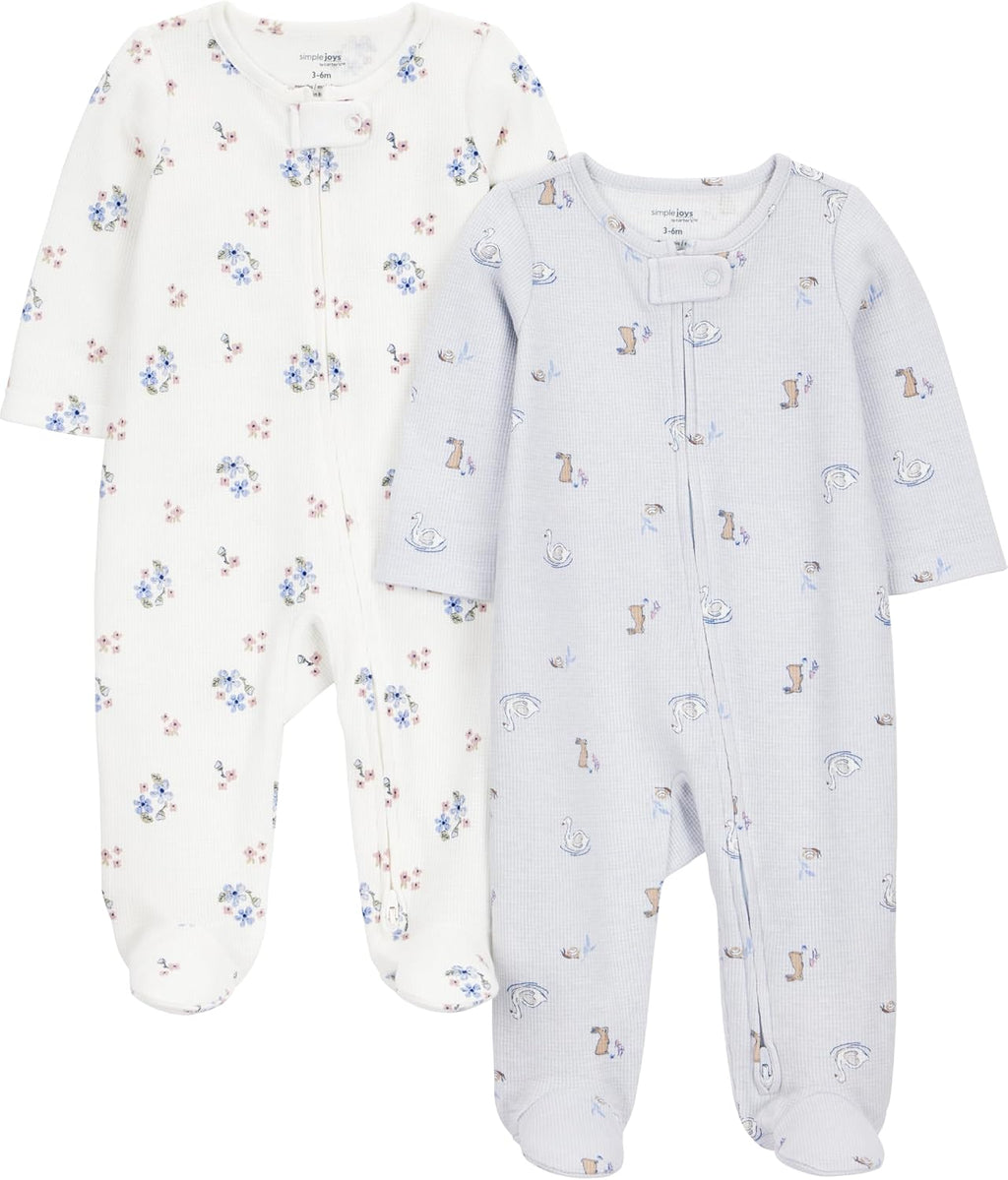 Baby Girls' 2-way Zip Thermal Footed Sleep and Play, Pack of 2