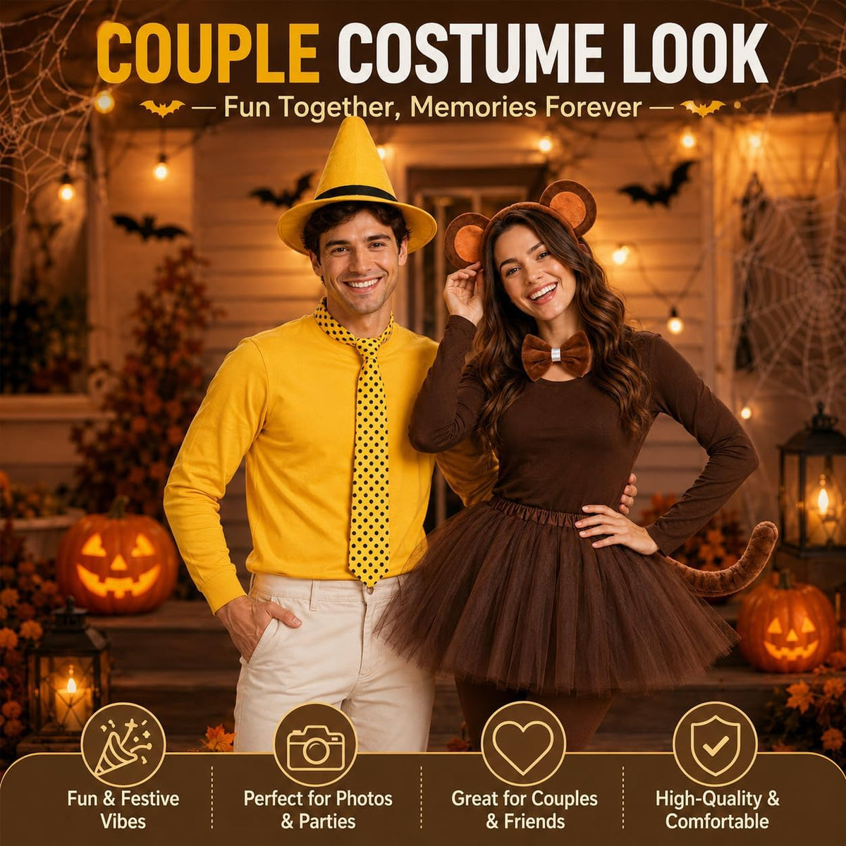 Halloween Monkey Couple Costume Set - 5Pcs Men Women Costume Accessories