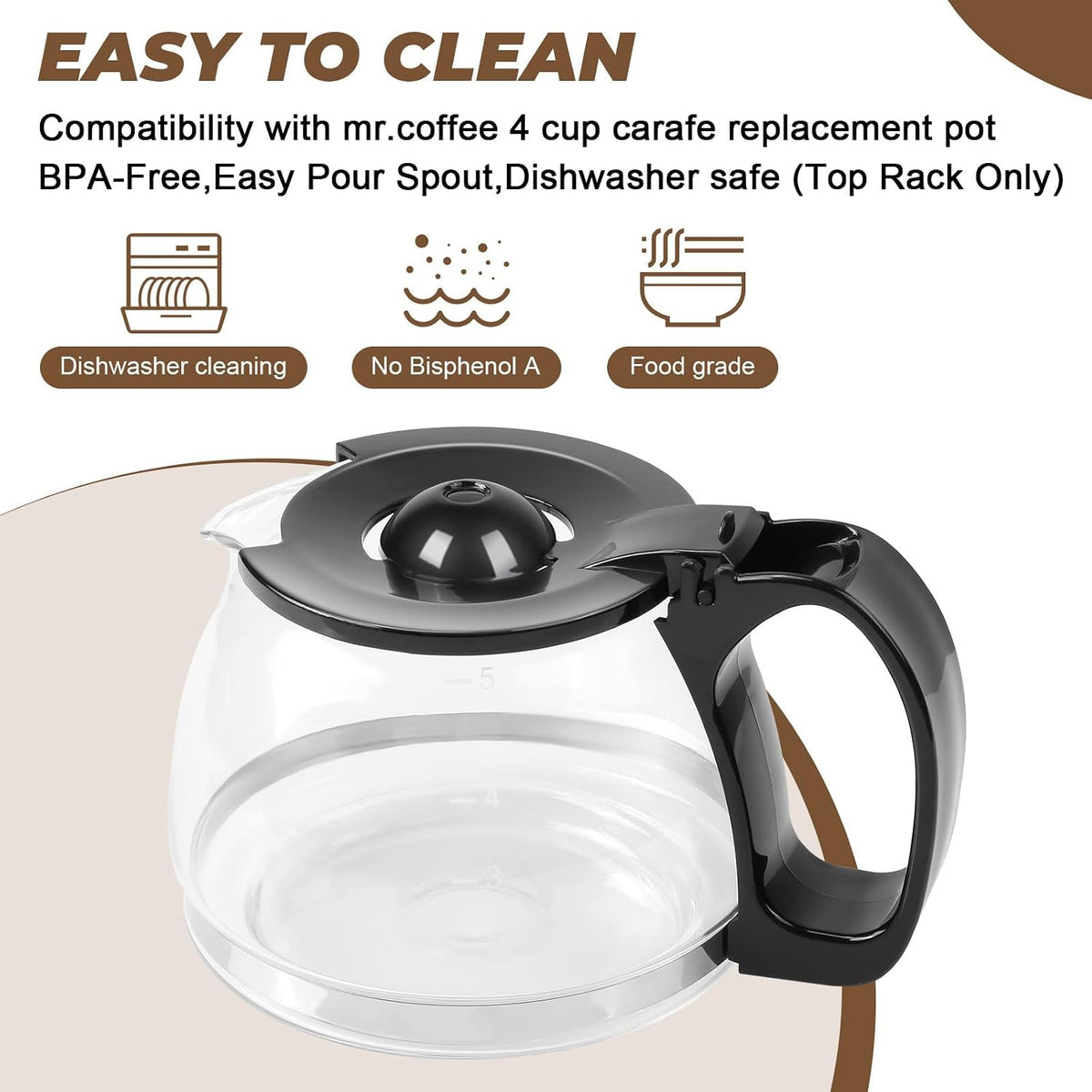 4-Cup Glass Carafe fits for Mr.Coffee,Universal Coffee Pot Machine