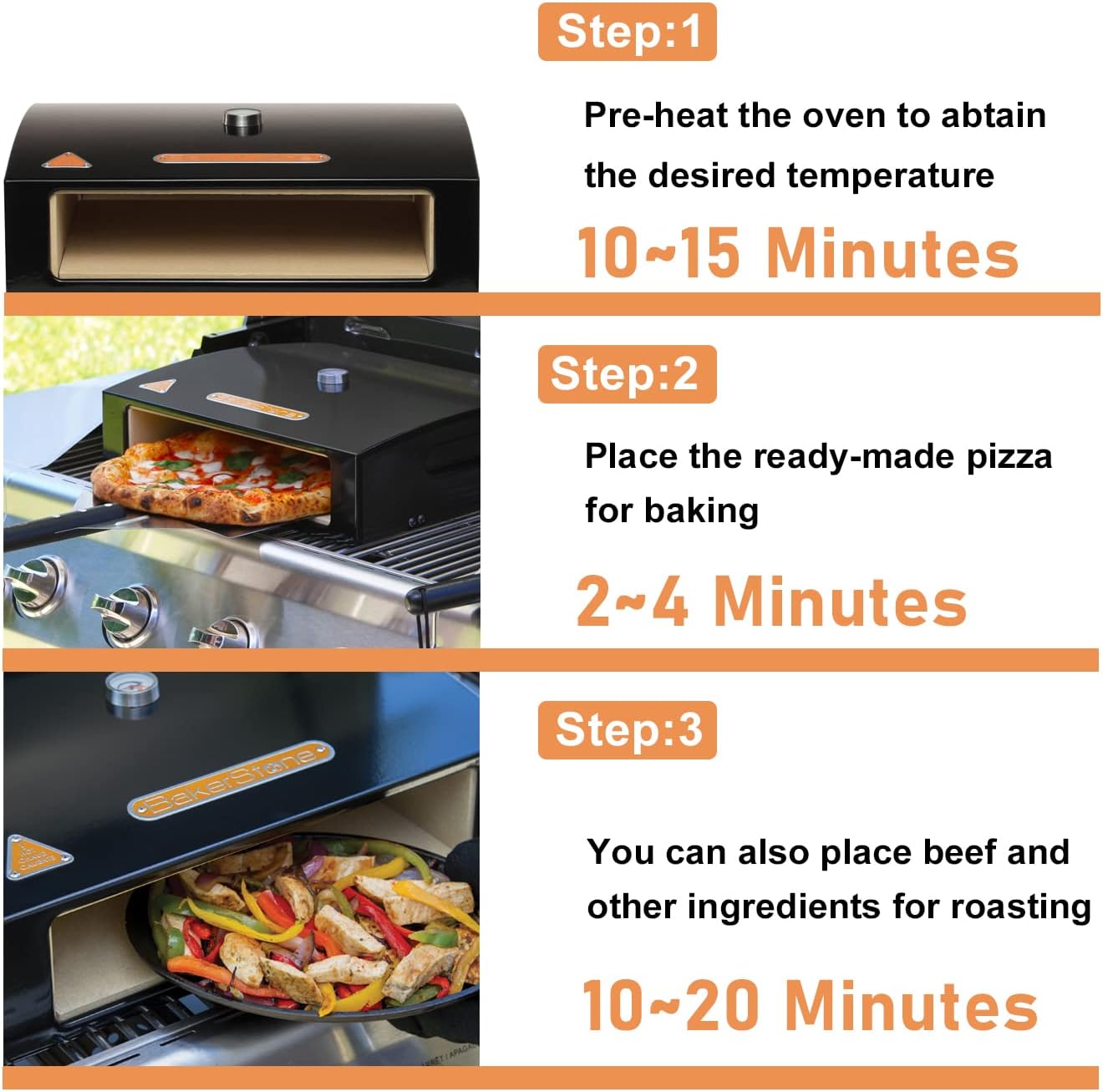 Outdoor Pizza Oven, 12" Pizza Oven for Grill Top 5-sided Stone Baking Chamber with Wood Pizza Peel, Turning Peel For