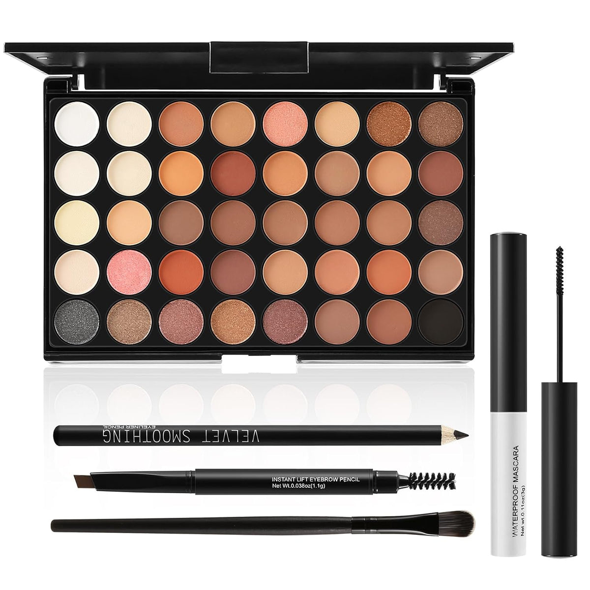 All In On Makeup Eye Set Cosmetics Kit for Teens and Adults, Includes Eyeshadow, Make Up Brushes, Mascara, Eyebrow