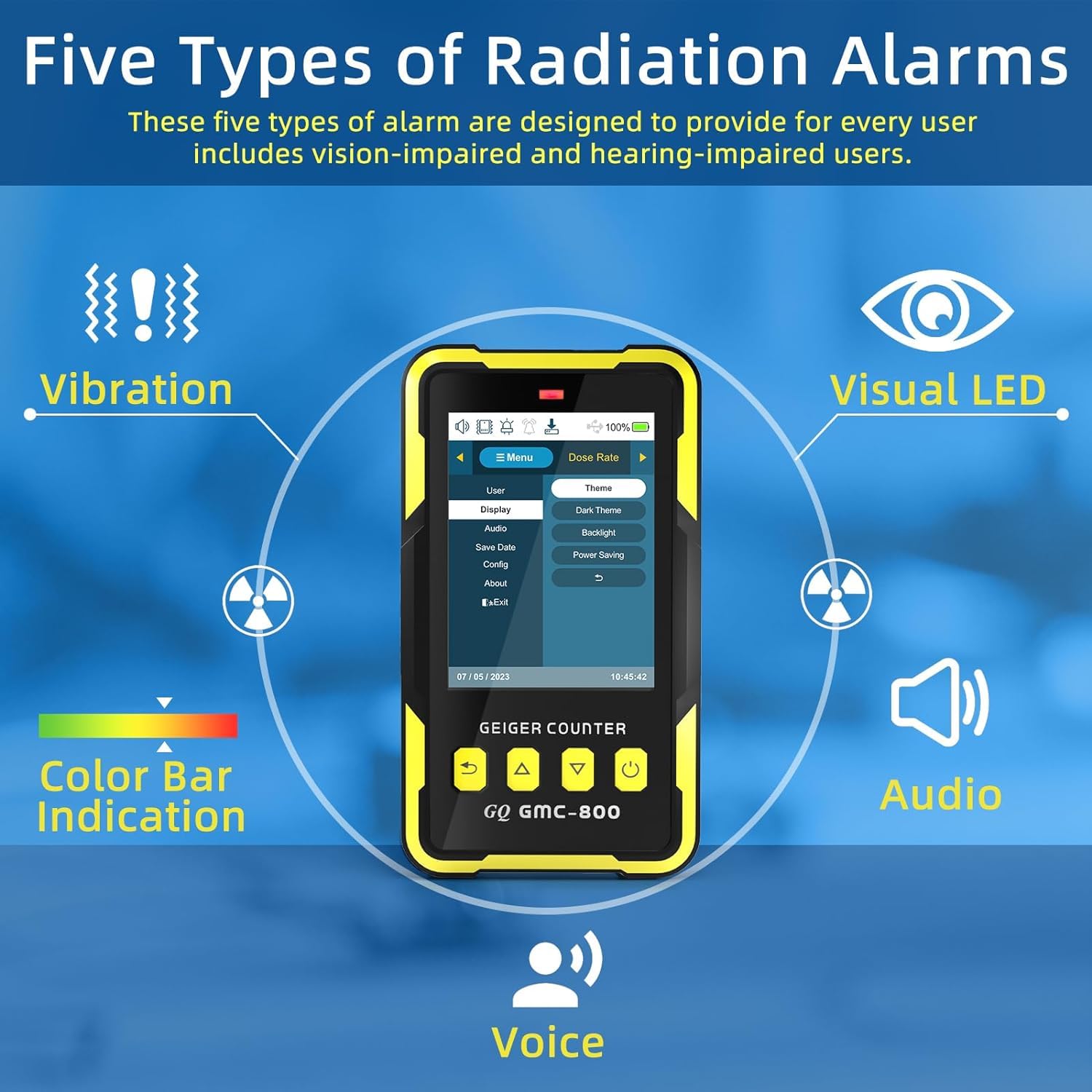 Nuclear Radiation Detector GQ 800 Geiger Counter USA Design Product US National Standard Large Color LCD Display 5