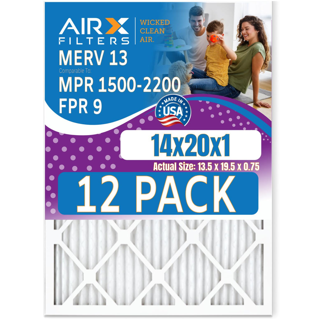 14x20x1 Furnace & AC Filter MERV 13 Health 12-Pack